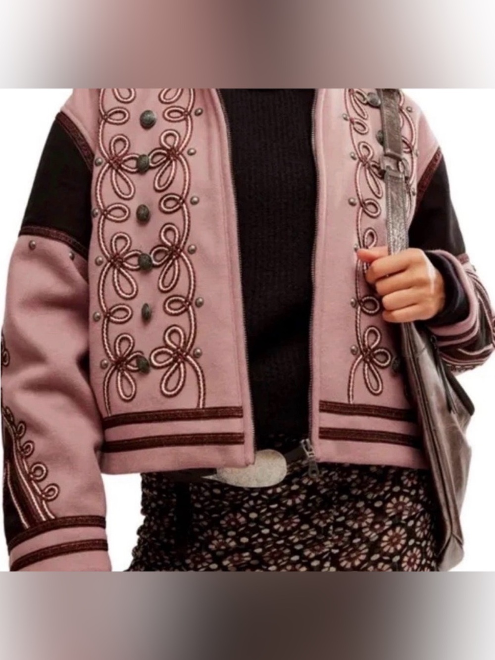 NWOT Free People Boy Band Bomber Jacket in Mauve